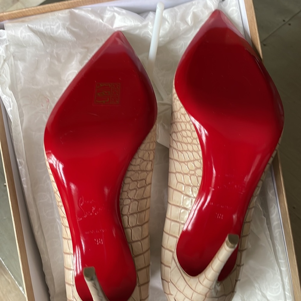 Christian Louboutin kate 100mm croc print leche beige stiletto sz 38 - Picture 7 of 10